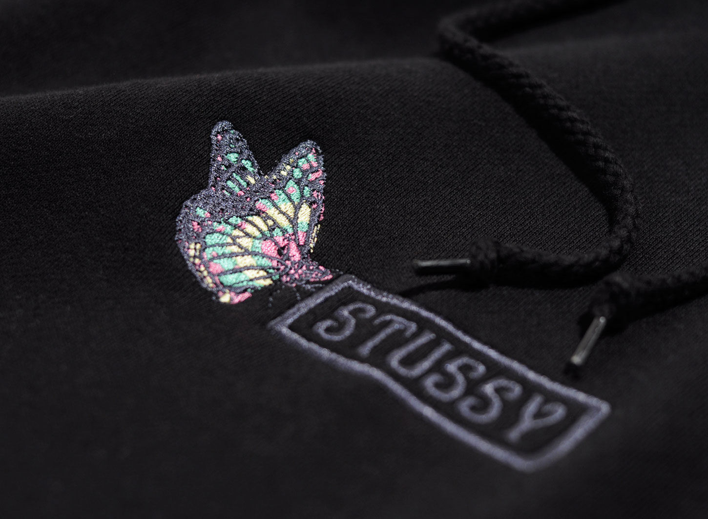 stussy butterfly applique hoodie