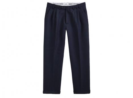 Portuguese Flannel Double Pleat Trousers Navy