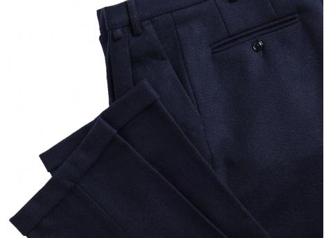 Portuguese Flannel Double Pleat Trousers Navy