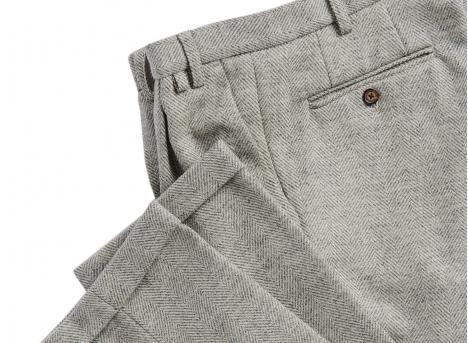 Portuguese Flannel Wool Herringbone Trousers Light Grey