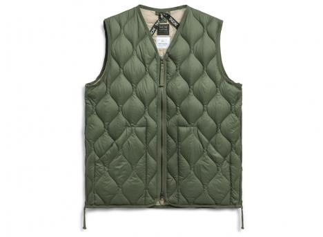 Taion Military V Neck W Zip Down Nylon Vest Olive