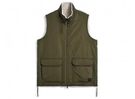 Taion x Boa Reversible Non Down Military Hi Neck Vest Dark Olive / Cream