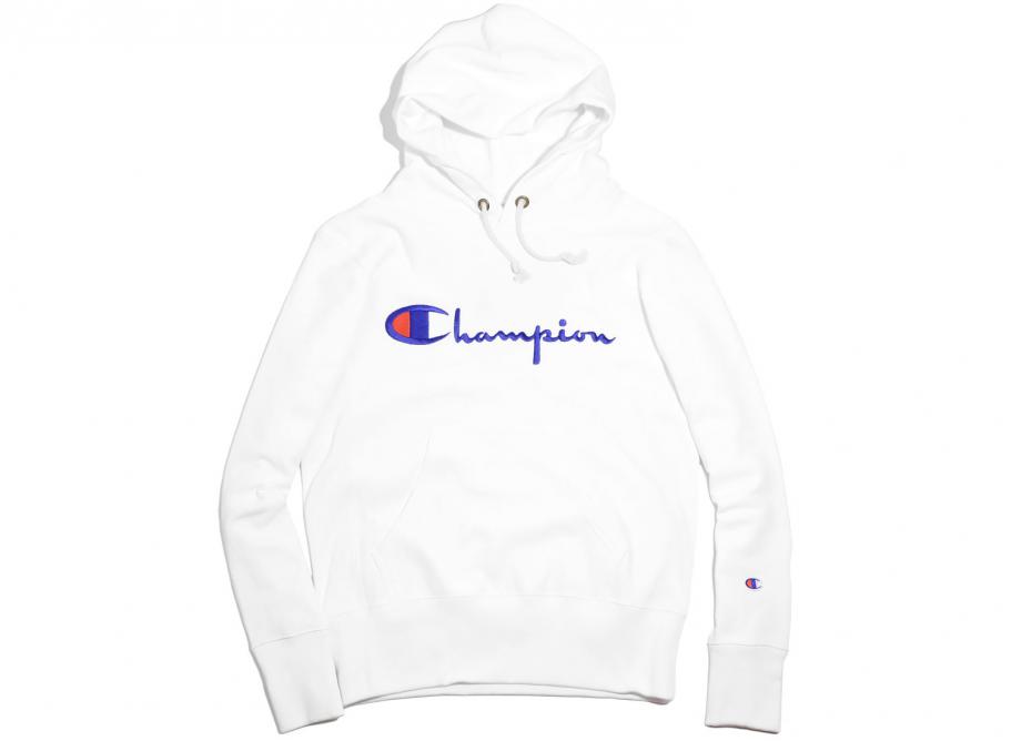 white champion hoodie script logo