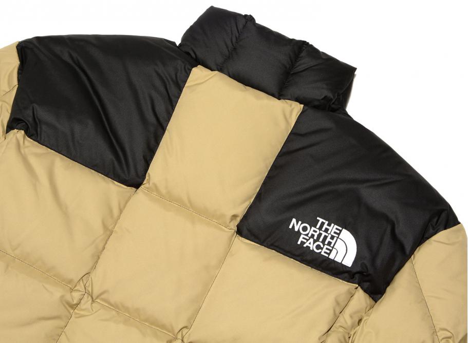 khaki and black north face jacket