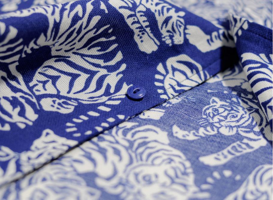 YMC Malick Cotton Bandana Print Shirt, Blue